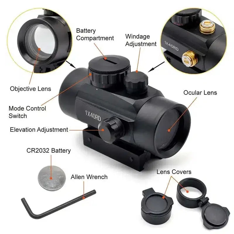 Tactical 1x40RD Red Green Dot/Cross Optical Sight