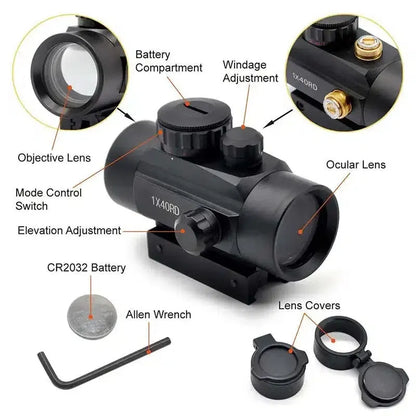 Tactical 1x40RD Red Green Dot/Cross Optical Sight